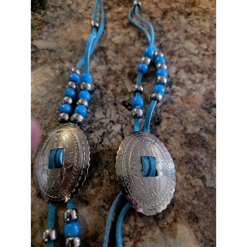 Vtg Necklace Southwestern Bolo Style w/SilvertoneThunderbirds Medallions/beads - Picture 3 of 5